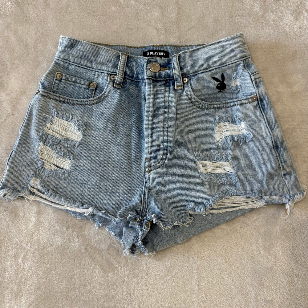 PLAYBOY Light Blue Distressed Denim Jean Shorts